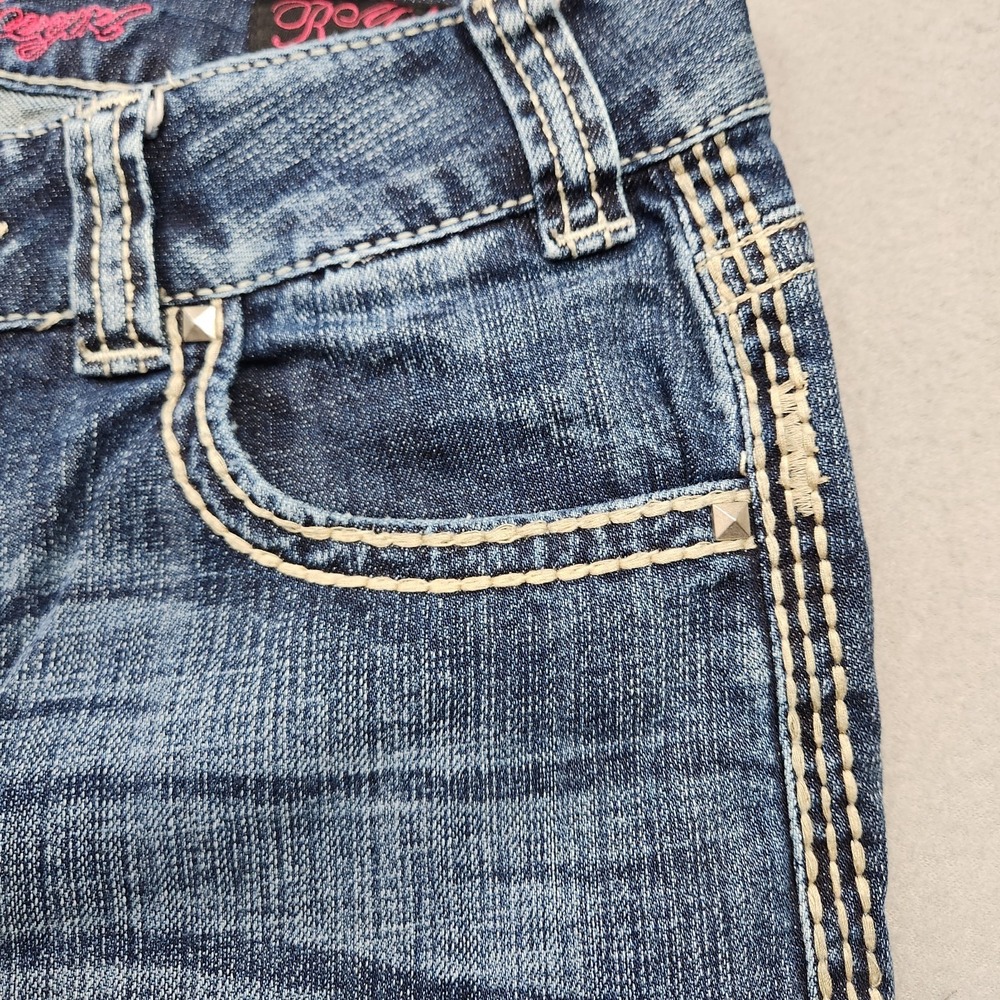 Rock & Roll Cowgirl Jeans Womens 28x32 Mid Rise Bootcut Rhinestones Thick Stitch - Picture 10 of 14